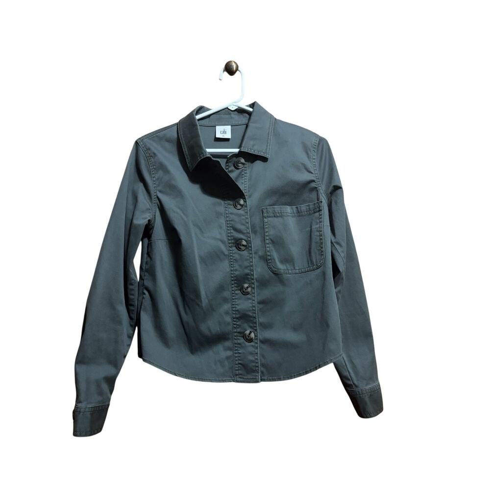 CABI Crossroads Utility Jacket Olive Green Cotton Canvas Fitted Sz XS